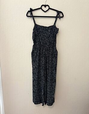NWOT GAP Black/White Floral Wide-Leg Cami Jumpsuit Square Neck Spaghetti Strap M